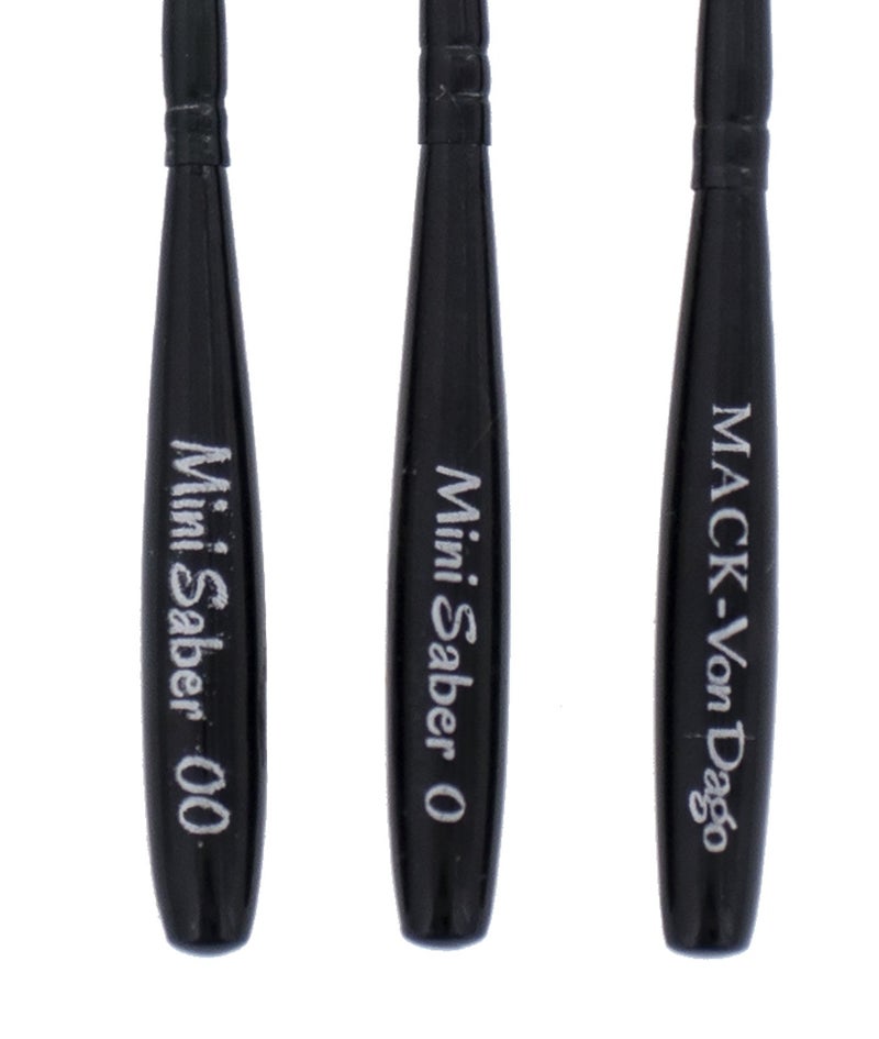 Mack Brush Andrew Mack Brush AMVD-MS-Set Von Dago Mini Saber Set of 3 Pinstriping Brushes Sizes 00-1 - Image 2